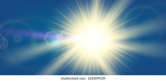 Lins flare, Realistic Flashes of The Sun in the blue sky. 