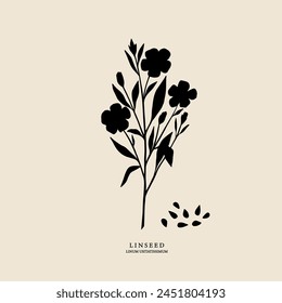 Linseed, flax plant. Flat vector botanical illustration