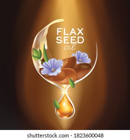 linseed oil, flaxseed and flowers vector illustration