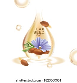 linseed oil, flaxseed and flowers vector illustration