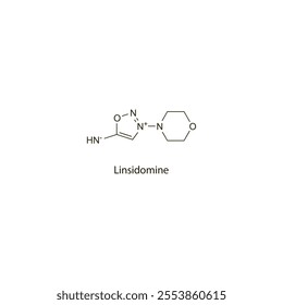 Linsidomine flat skeletal molecular structure vasodilator drug used in coronary vasodilatation treatment. Vector illustration scientific diagram.