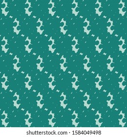 Lint and abstract shapes with pinched edges. Pattern in shades of green with oblique aligned marks. 