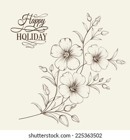 Linum flower isolated over gray background. Vector illustration.