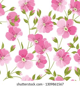 Linum seamless pattern for fabric swatches. Pattern with red flowers and small leaves. Vector illustration.