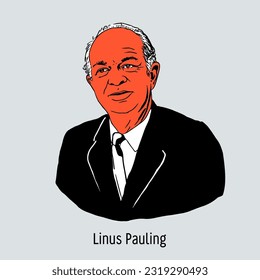 Linus Pauling was an American chemist, crystallographer, and winner of two Nobel Prizes: the Chemistry Prize and the Peace Prize. Hand-drawn vector illustration.