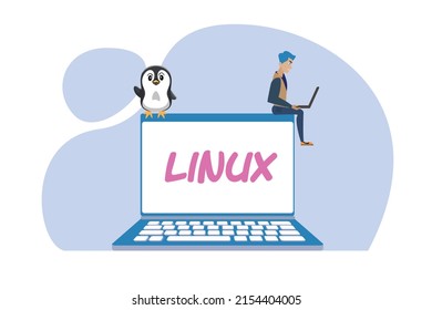 Ilustración del sistema operativo Linux y arte pingüino