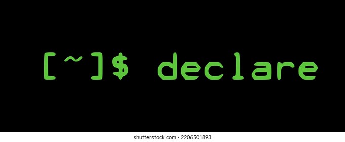 linux shell command declare vector art with green text on black background terminal commands