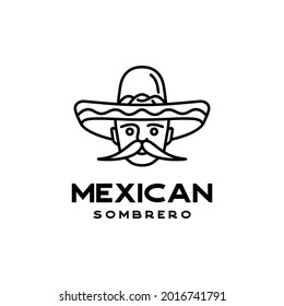 Linw ar Mexican man with Hat Sombrero, Mexican food, Mexican cuisine restaurant Vintage Label Logo Design