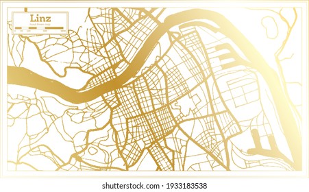 Linz Austria City Map in Retro Style in Golden Color. Outline Map. Vector Illustration.