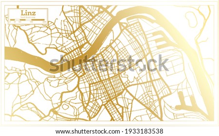 Linz Austria City Map in Retro Style in Golden Color. Outline Map. Vector Illustration.