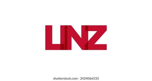 Linz in the Austria emblem for print and web. Design features geometric style, vector illustration with bold typography in modern font. Graphic slogan lettering isolated on white background.