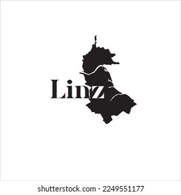 Linz map and black lettering design on white background