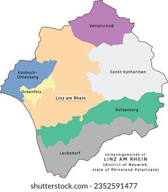 Linz am Rhein verbandsgemeinde map of Neuwied district Rhineland-Palatinate (Rheinland-Pfalz) state in Germany. Vectored. Retro colors