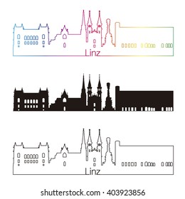 Linz skyline linear style with rainbow in editable vector file