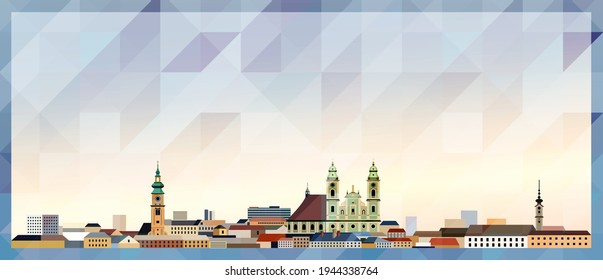 Linz skyline vector colorful poster on beautiful triangular texture background
