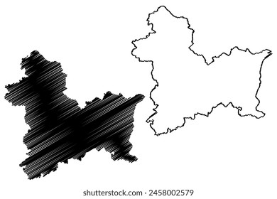 Linz-Land district (Republic of Austria or Österreich, Upper Austria or Oberösterreich state) mapa Ilustración vectorial, bosquejo a mano alzada Bezirk Linz Land map