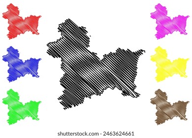 Linz-Land district (Republic of Austria or Österreich, Upper Austria or Oberösterreich state) mapa Ilustración vectorial, bosquejo a mano alzada Bezirk Linz Land map