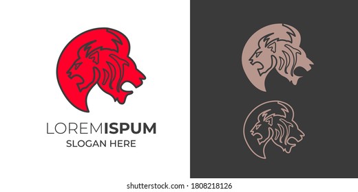 combinación de león 2 cabeza en un diseño de logo circular .ilustración vectorial de silueta de cabeza león 