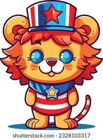 Lion 4th of July Cute in the style of colorful animal