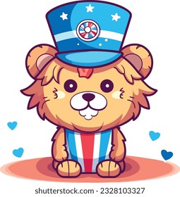 Lion 4th of July Cute in the style of colorful animal