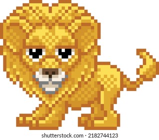Lion 8 bit pixel art safari animal retro arcade video game cartoon character sprite