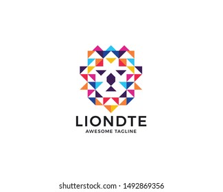 Lion abstract technology logo. Colorful creative lion head logo symbol design illustration. Creative abstract colorful lion logo. Wild animal head design illustration