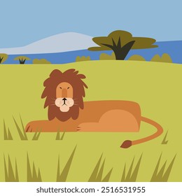 Lion in african savannah . Vector illustration 