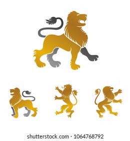 Lion ancient emblems elements set. Heraldic vector design elements collection. Retro style label, heraldry logo.