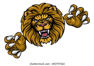 A Lion Angry Animal Sports Mascot Attacking With Its Claws Out