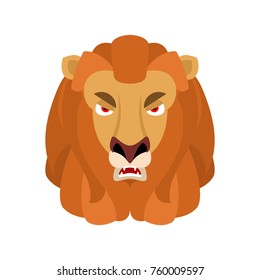 Lion angry emoji. Wild animal evil emotions. Beast aggressive. Vector illustration
