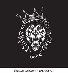 Lion angry face tattoo. Vector illustration of lion head. Safari print.