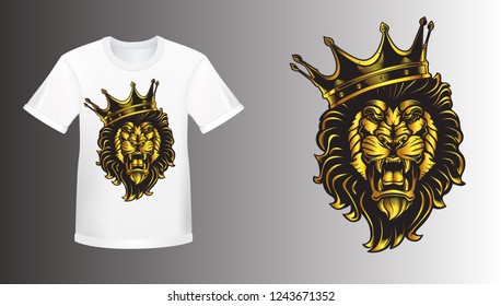 Lion angry face tattoo. Vector illustration of lion head. Safari print.