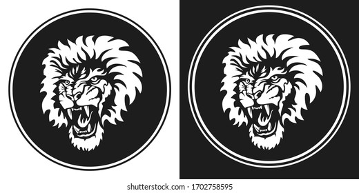 Lion angry face tattoo. Vector illustration of lion head. 