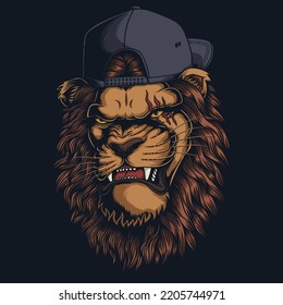 Lion angry wearing backwards hat vector illustration for your company or brand