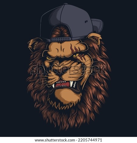 Lion angry wearing backwards hat vector illustration for your company or brand
