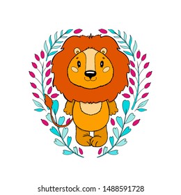 Lion animal cute child. Isolated in white background.Vector illustration.