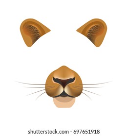 Lion Animal Face Filter Template Video Chat Photo Effect Vector Isolated Icon