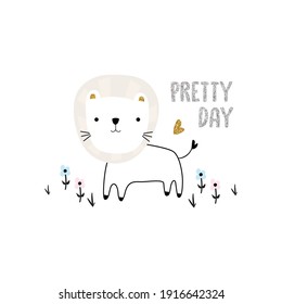 lion animal flower glitter text tee illustration art vector tee slogan