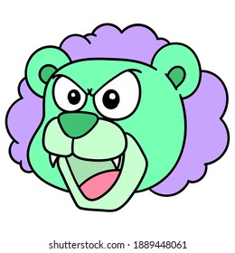 lion animal head emoticon with angry face, character cute doodle draw. vector illustration