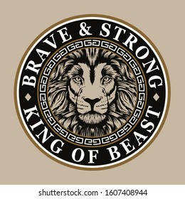 Lion animal illustration, tee shirt graphics, brave and strong typography