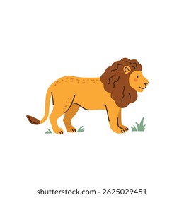 Lion animal in minimalistic style on white background, flat vector illustration.