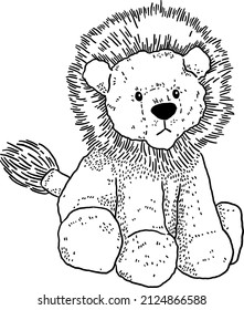 Lion Animal Soft Toy Doll Hand Drawn Line Art Illustration