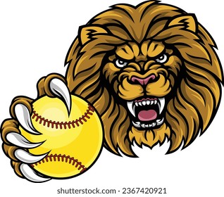 A lion animal softball sports team cartoon mascot