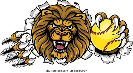 A lion animal softball sports team cartoon mascot