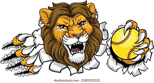 A lion animal softball sports team cartoon mascot