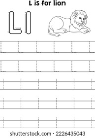 Lion Animal Tracing Letter ABC Coloring Page L