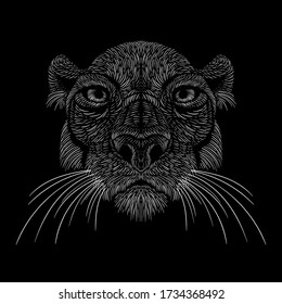 Lion animal vector illustration art print T-shirt apparel or tattoo design or outwear.  Hunting style cat background. This hand drawing is for black fabric or canvas.