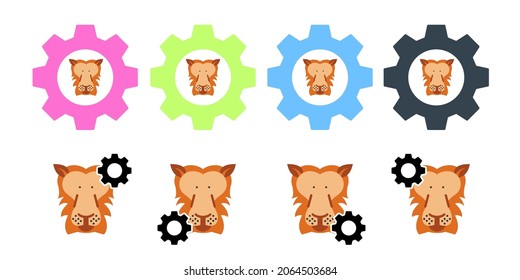 Lion, animal, wildlife vector icon in gear set illustration for ui and ux, website or mobile application