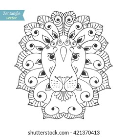 Lion animal zentangle stylized. Vector illustration drawn by hand in pencil. Zen art.
