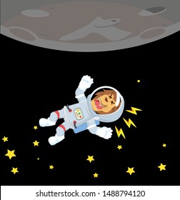lion astronauts falls from moon vector illustration